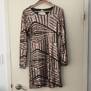 Zara sequin open back long sleeves dress